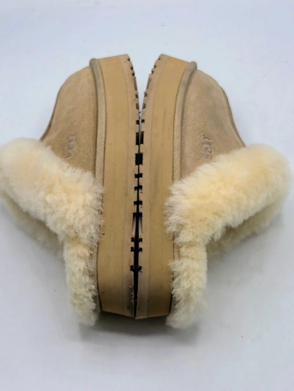 UGG Disquette Platform Suede Fur Slides Sand Size 6 - Picture 7 of 15